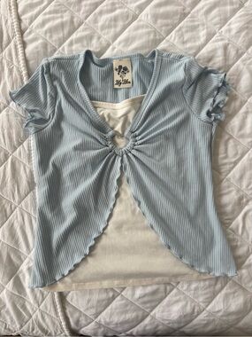 Lily Rose Light Blue Layered Heart-Cutout Ribbed Top